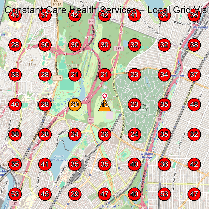 Constant Care Health Services GeoGrid visibility map for Home Help Service Agency in Bronx